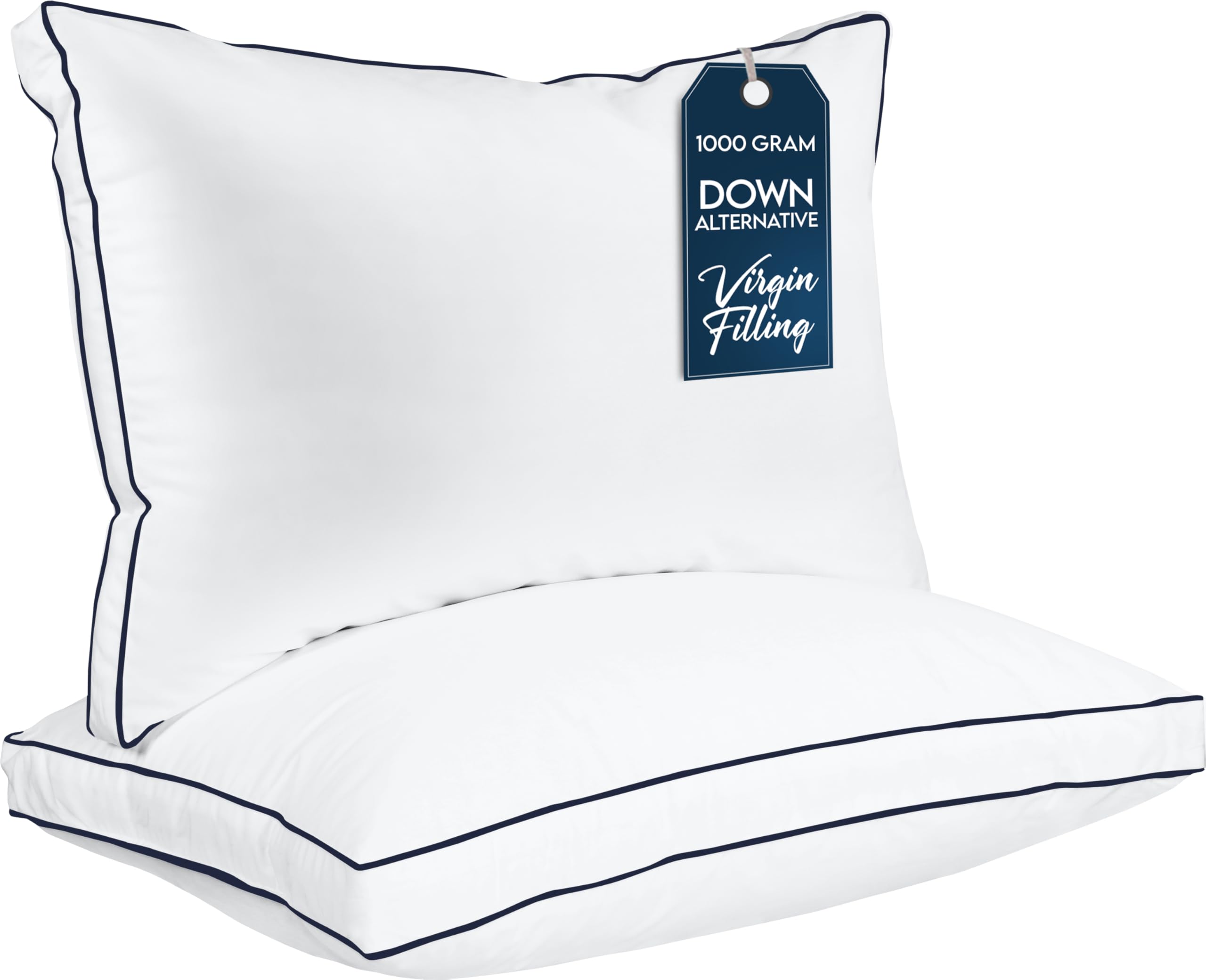Utopia Bedding Bed Pillows for Sleeping Queen Size (Navy/White), Set of 2, Cooling Hotel Quality, Gusseted Pillow for Back, Stomach or Side Sleepers