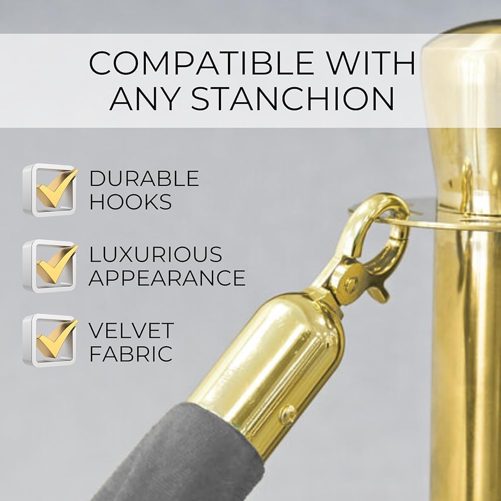 Velvet Crowd Control Rope with Snap Hooks, 2ft Stanchion Hanging Rope for Events, Parties & Red Carpet - Durable & Elegant Security Barrier Solution
