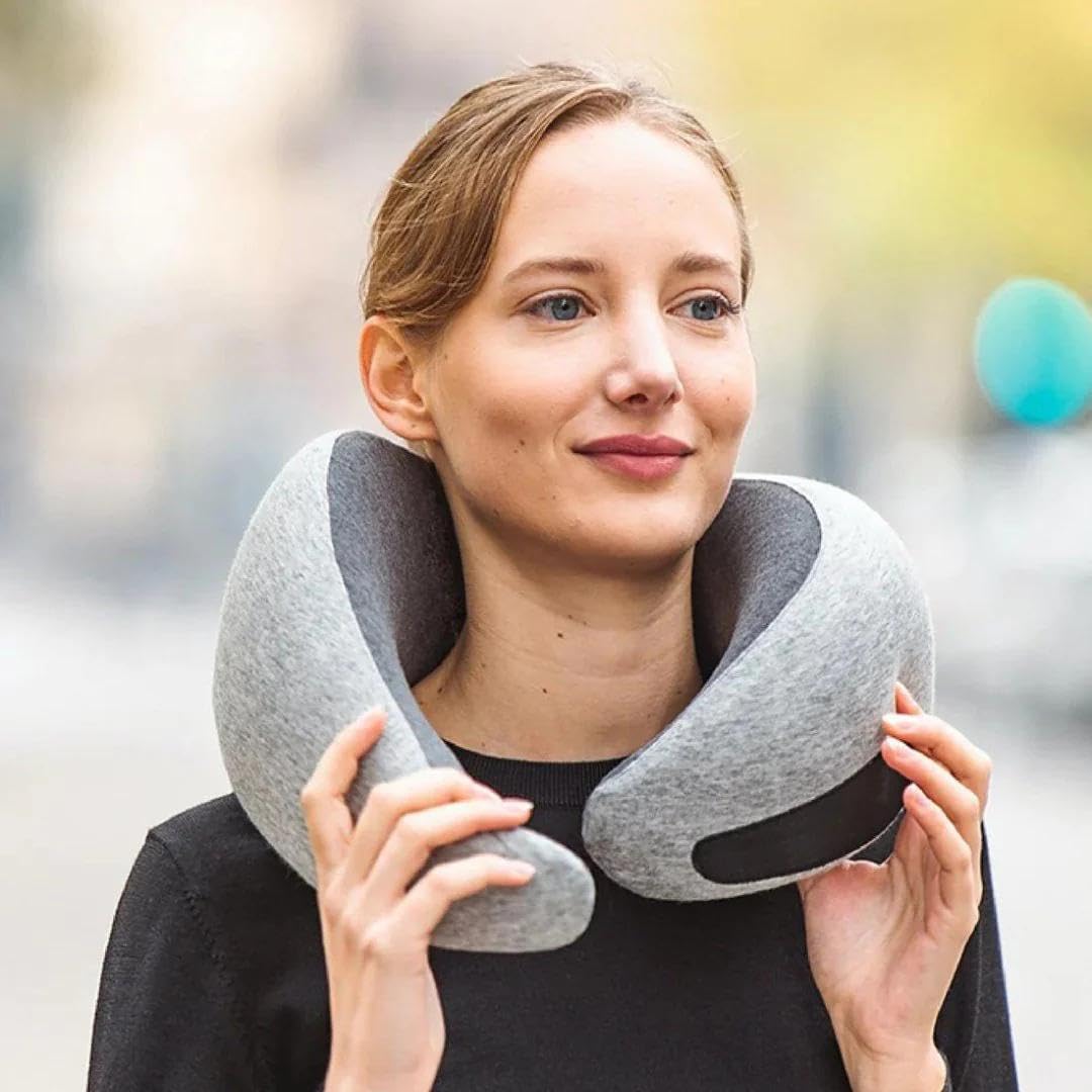 JBS International Memory Foam Neck Pillow for Travel Memory Foam Travel Airplane Head Rest Support Cushion for Adults Flights Accessories Aircraft (Grey)