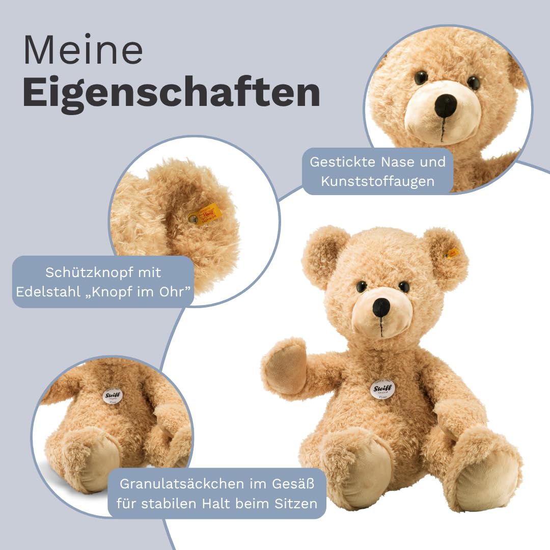 Steiff Kuscheltier Fynn Teddybär, Süßes Stofftier mit Kunststoffaugen, Kinder, Jungen & Mädchen, Friends, Plüschtier 80 cm, Beige, 111389