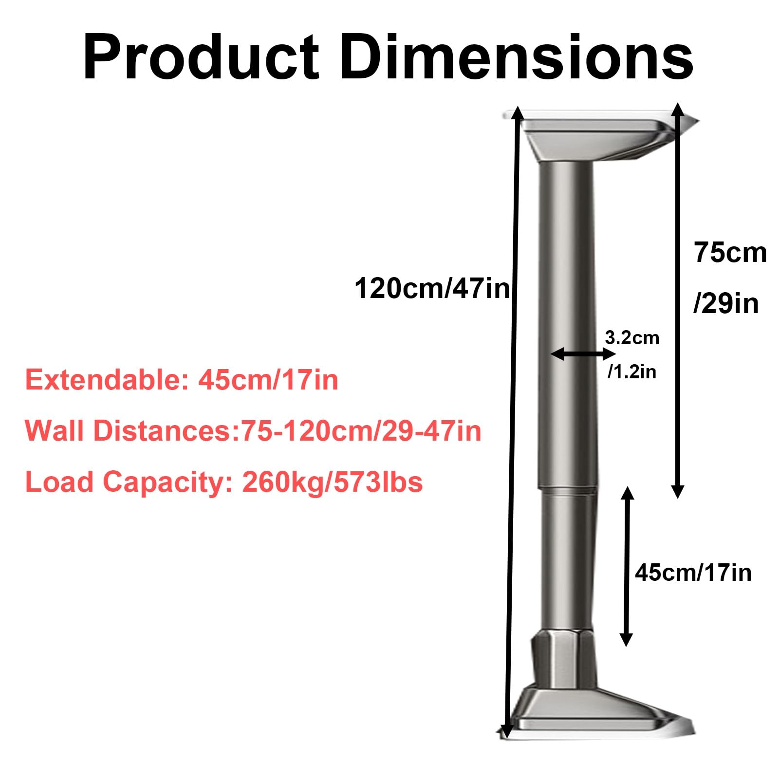Tringle Rideau de Douche Sans Perçage, Barre Rideau à Tension en Acier Inoxydable, Antidérapante pour Bain Placard Penderie Porte Cuisine(Beige,75-120cm/29-47in)