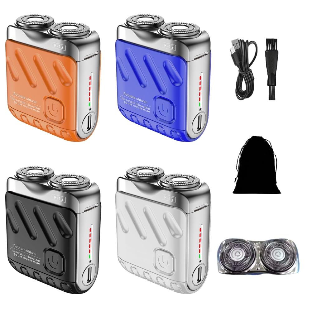 Mini Rasoio Elettrico Rotante Tascabile a Doppio Anello, Rasoio Portatile for Uomo E Donna, Rasoio Impermeabile Ricaricabile Tramite USB, Rasoio a Doppia Testa Bagnato E Asciutto for Viaggi(Mixed)