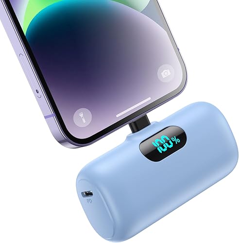 Cargador portátil pequeño para iPhone, cargador de batería de carga rápida PD de 5000 mAh actualizado, mini cargador de batería enchufable