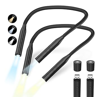 LED Neck Reading Lights, Book Light for Reading in Bed, 3 Colors & 3 Brightness Levels, 380? Rotating Neck Light Rechargeable, 80 Hrs Runtime for Reading, Knitting, Crafting, Repairing (Black)