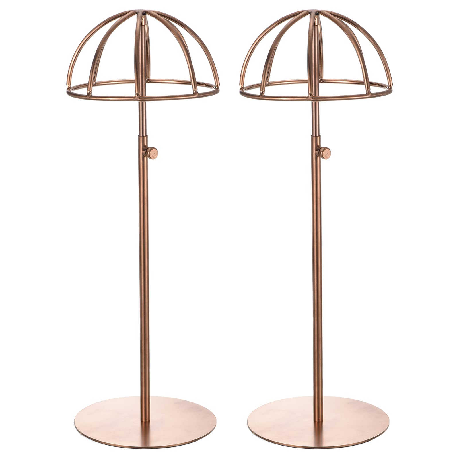 sourcing map Metall Hut Anzeige Stand 2 Pack Einstellbar Tisch Hütte und Perücke Rack Halterung für Baseball Kappe Fedora Hut Cowboy Hut - Rose Gold