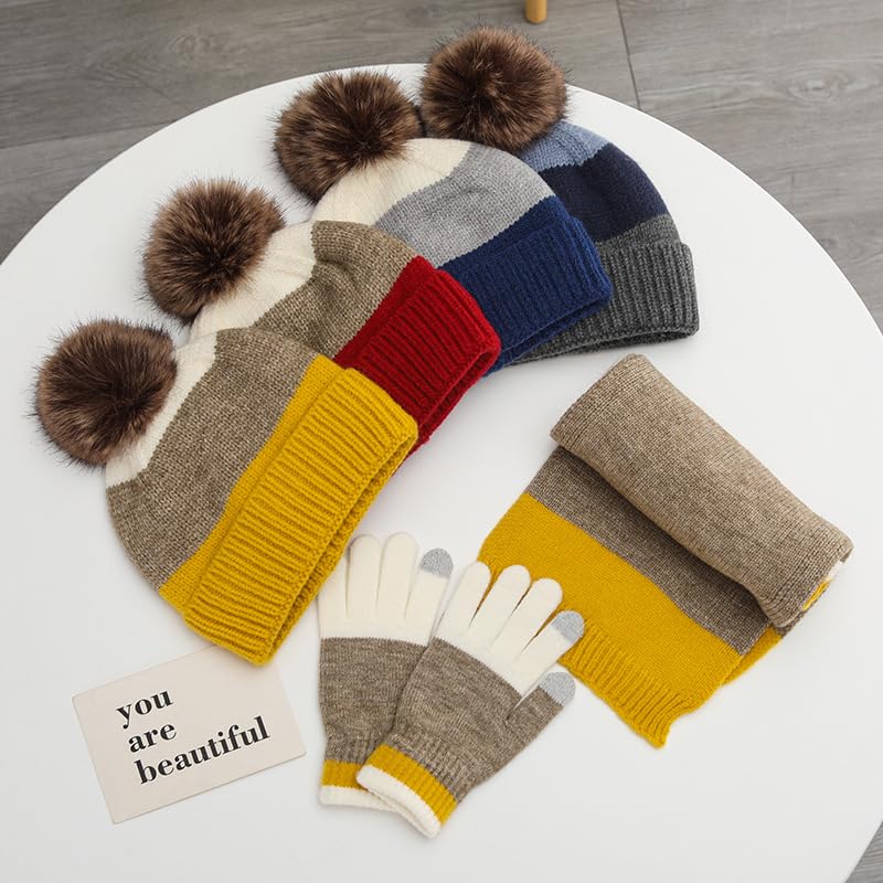 Zonto Wintermütze kinder Verdickter Samthut, Um Für Mittlere Und Große Kinder Winter Wollhutschalhandschuhe 3-Teilige Set Warm Zu Halten