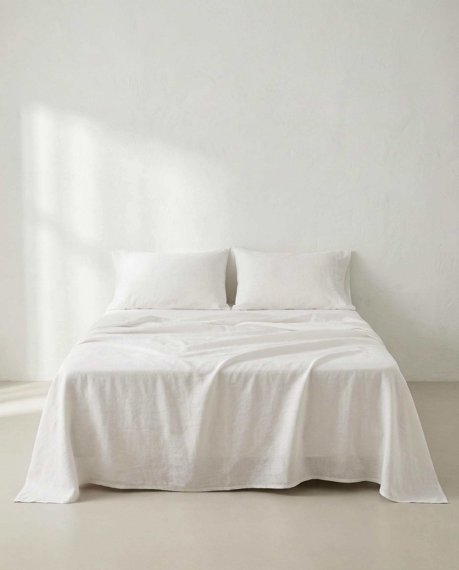 GAMUSI Juego de sábanas Cama 160 x 190/200, 100% Algodón, 4 Piezas, Transpirable, Suaves, Color Blanco