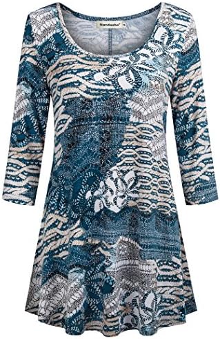 Nandashe Floral Blouses for Women, Woman's Crew Collar Short Sleeves Casual Loose Stretch Floral Pattern Texture Dressing T Shirts for Wedding Picnic Outdoor Clothes Green Beige Large