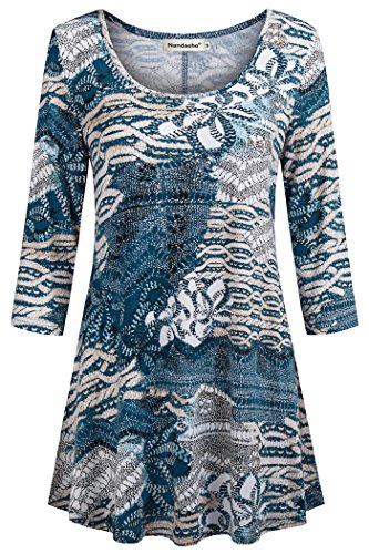 Image of Nandashe Womens 3 /4 Sleeves Floral Tunic Shirts Summer Casual Dressy Blouse Tops