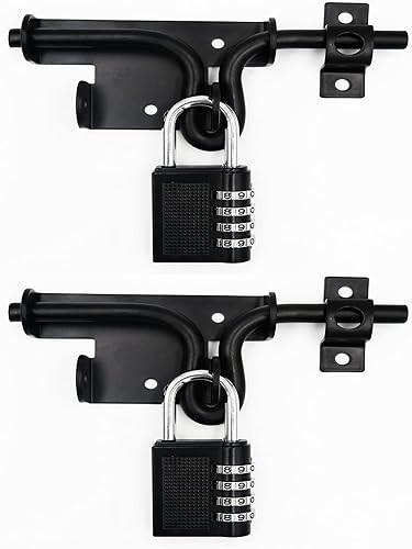 Vista 18 de LAJIAOZ Pestillo de puerta de perno deslizante negro resistente con orificio para candado, herrajes sólidos, pernos deslizantes de metal grueso