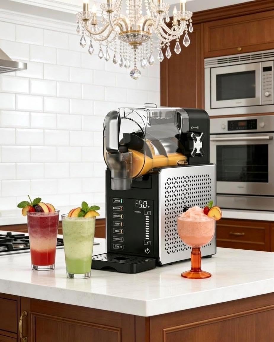 Máquina para Hacer Granizados 1.9L – 200W Máquina de Helados con 5 Programas, Máquina Slushie con Mantenimiento de Frío 12h, Autolimpieza y Bandeja de Goteo 400ml, para Cócteles y Batidos