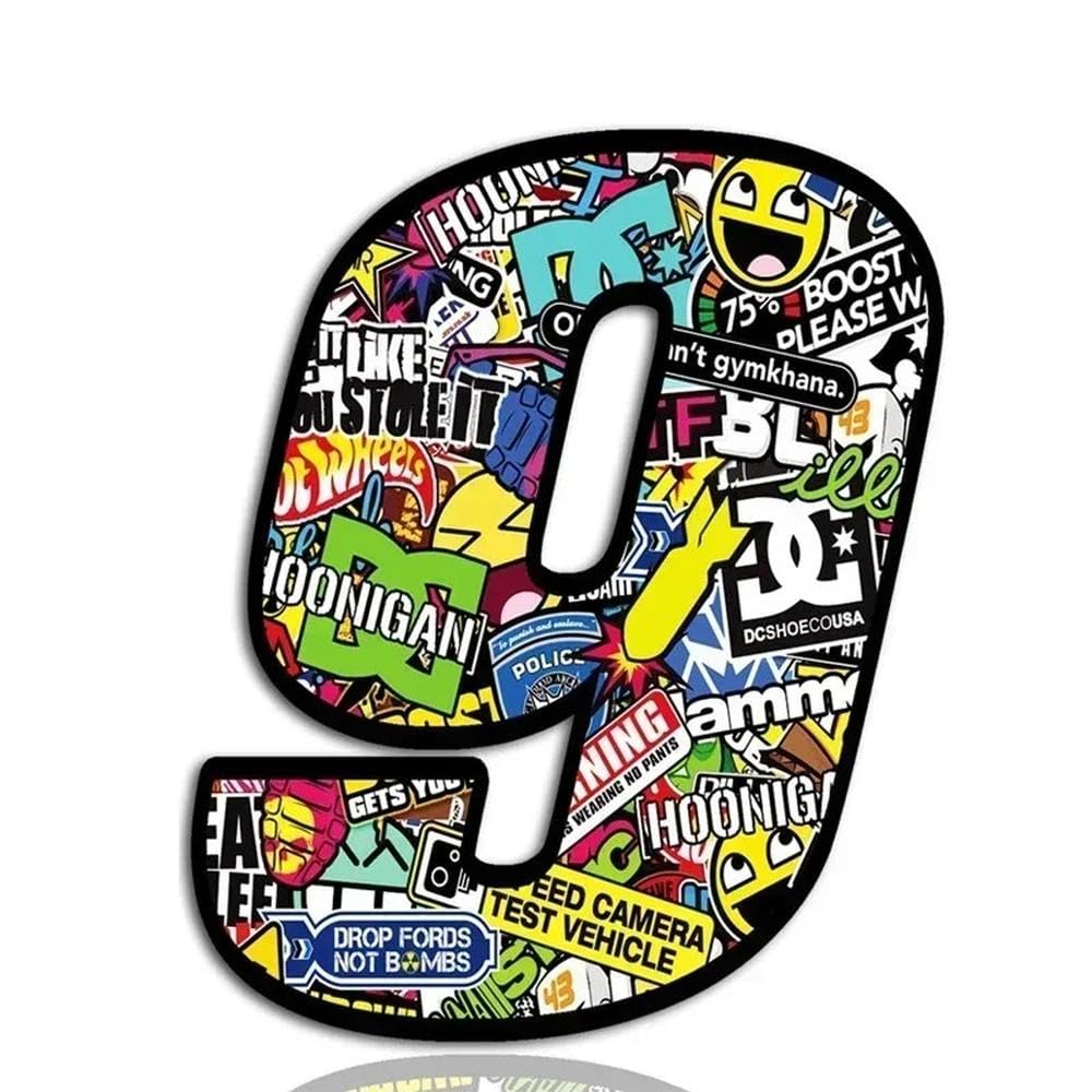 Car Sticker Bomb Skull Decal Number 0123456789(9,Height 5CM)