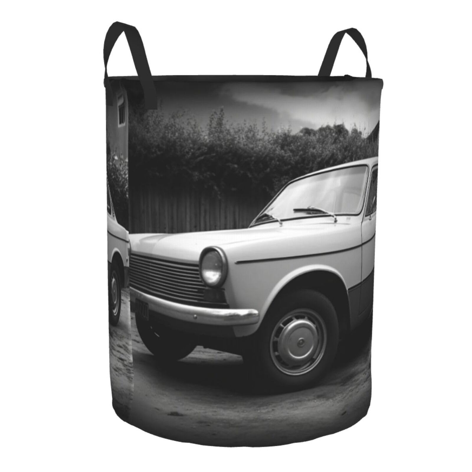classic car print Circular Hamper Waterproof Storage Bin Organizer Basket Laundry Hamper With Handles For Clothes Toys Small