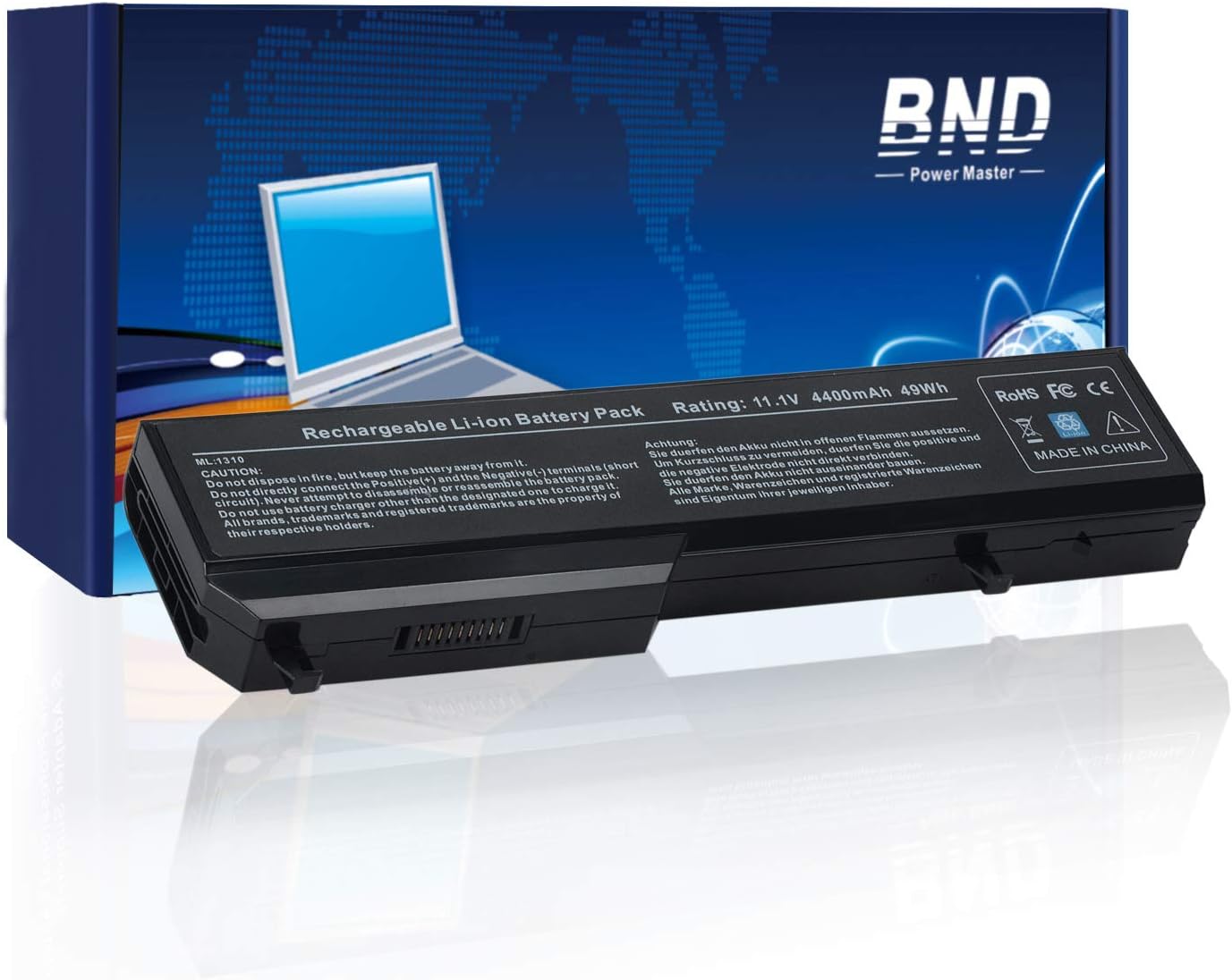 BND K738H T114C Laptop Battery for Dell Vostro 1520 1510 2510 1310 1320, fits P/N T116C 312-0922 N956C - [4400mAh/49Wh 6-Cell]