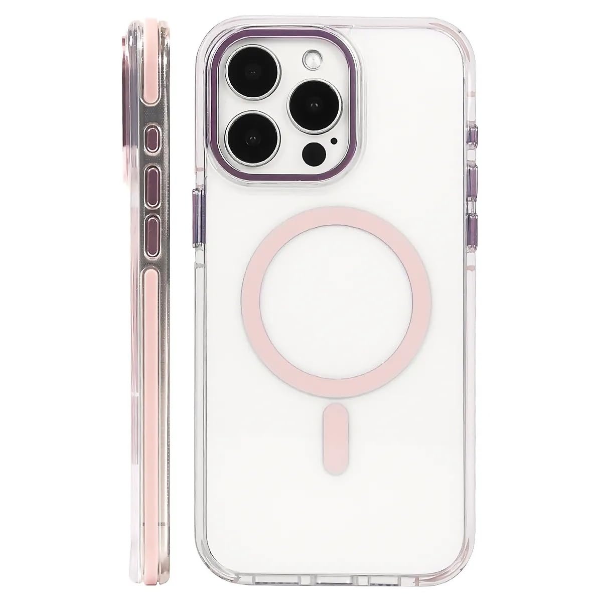OKBUOK for iPhone 14 Pro Case [Compatible with Magsafe],Girls Women Clear Magnetic Case Silicone Shockproof Protective Cover with Pattern Classic Pink