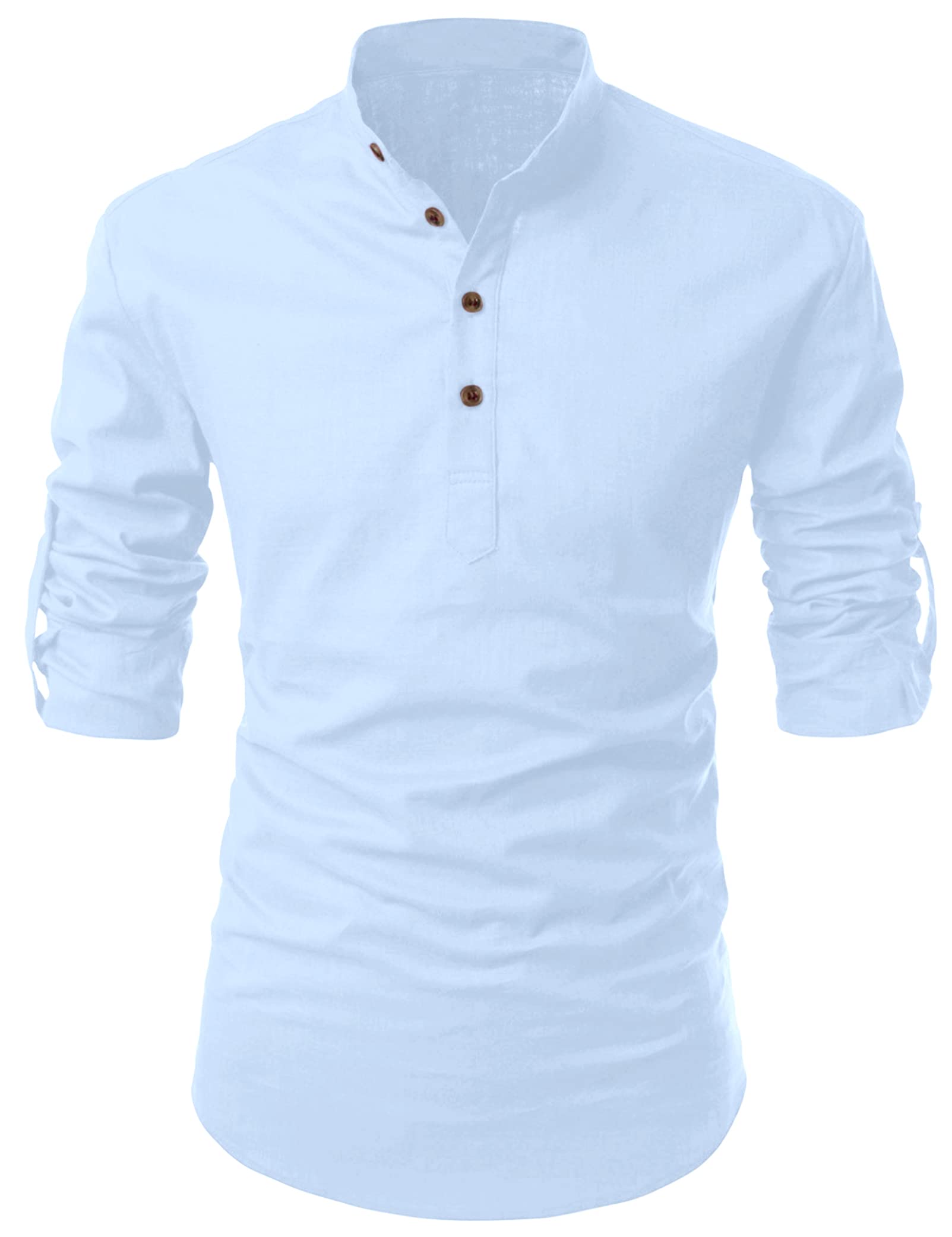 Wrangler Men's Solid Cotton Polyester Blend Casual Regular Fit Mandarin/Chinese Collor Full Sleeve Kurta Shirt for Men in neutral