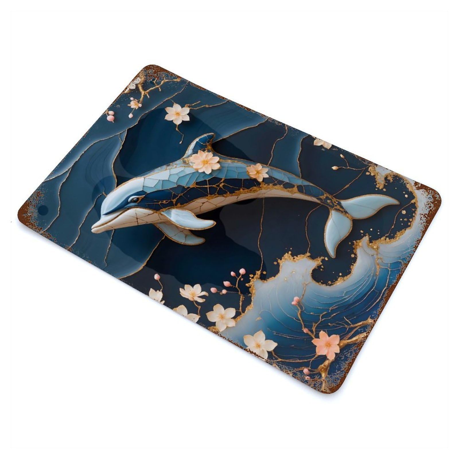 Dolphin Kintsugi Art Vintage Metal Tin Sign 11.8"x7.9", Novelty Wall Decor for Garage, Pub Or Kitchen