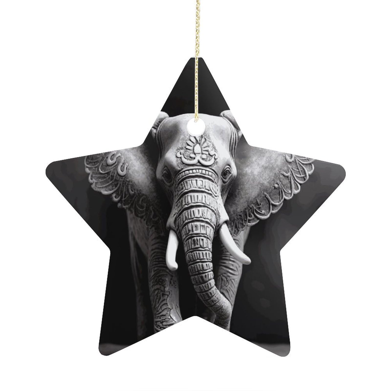 Gray Elephant Stars Ornaments Ceramic Christmas Tree Hanging Light in Weight Christmas Star Pendants Funny Double-Sided Printed Xmas Ornaments for Gifts