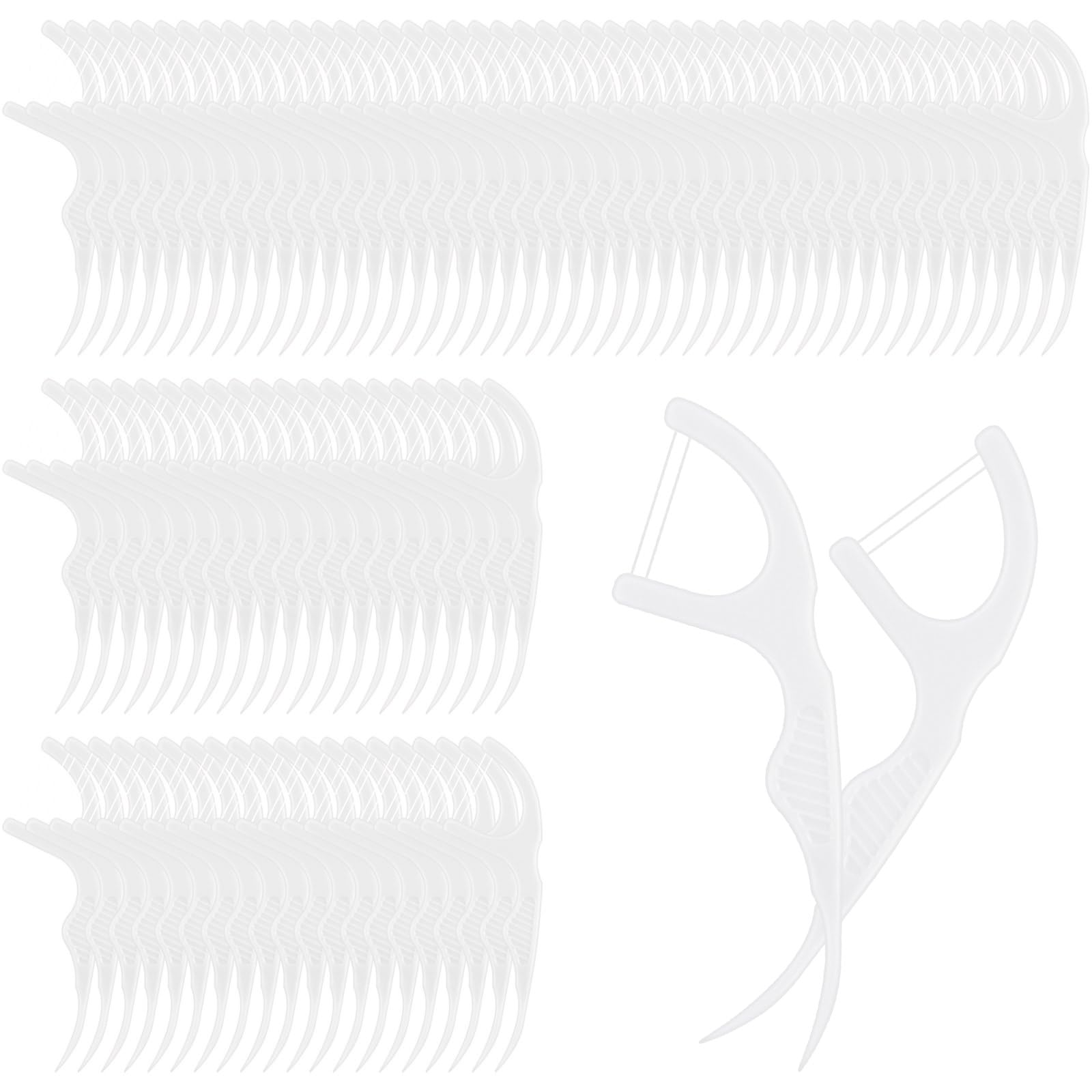 Baderke 100 Count Dual Line Floss Picks Dental Floss Sticks Bulk Non Breakable Toothpicks Double String Tooth Picks Flossers for Adults Teeth Cleaning