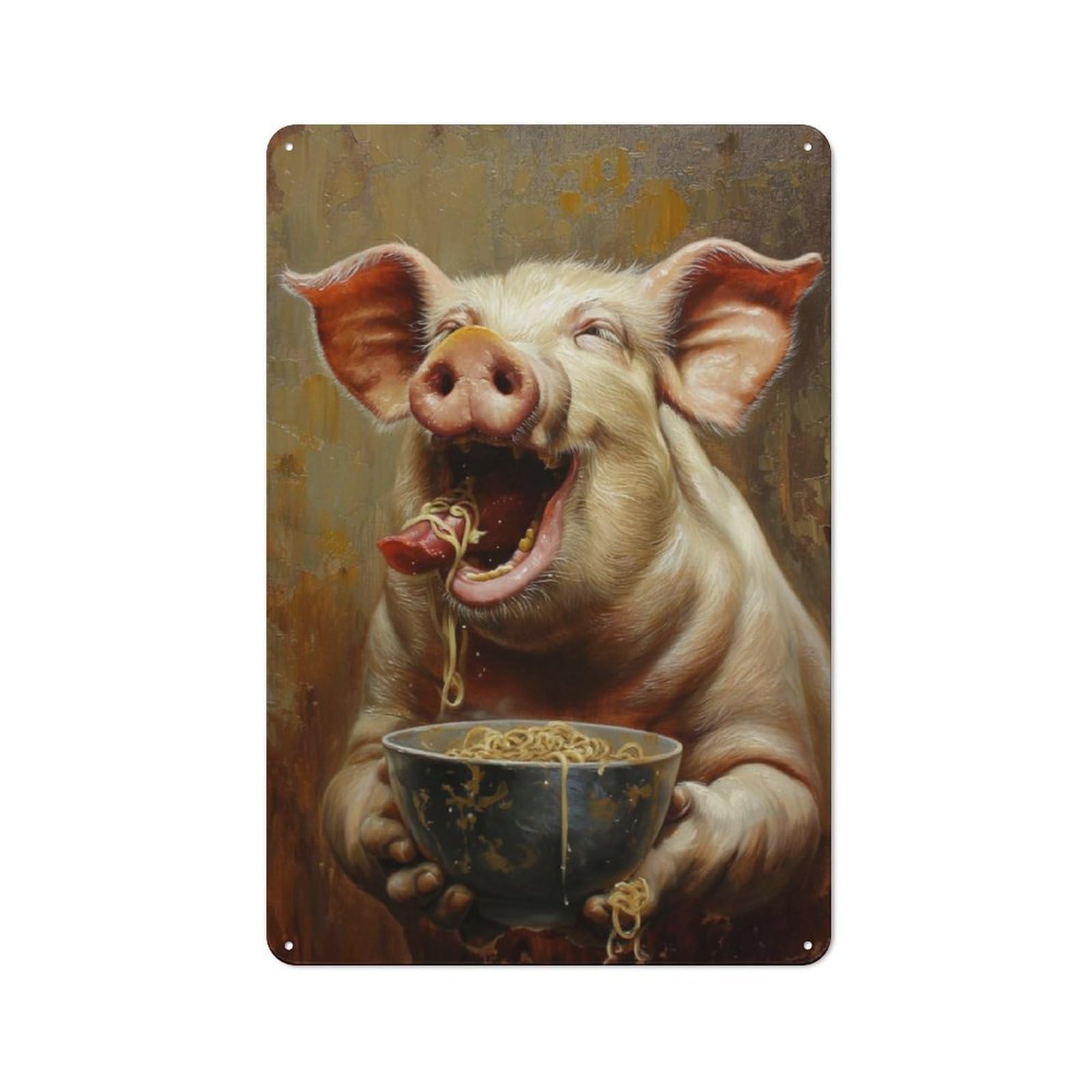 Retro Retro Metal Sign 30x20cm Featuring Pig Spaghetti Ramen Noodle, Garage Wall Decor for Garage, Hobby Room, Office Or Man Cave