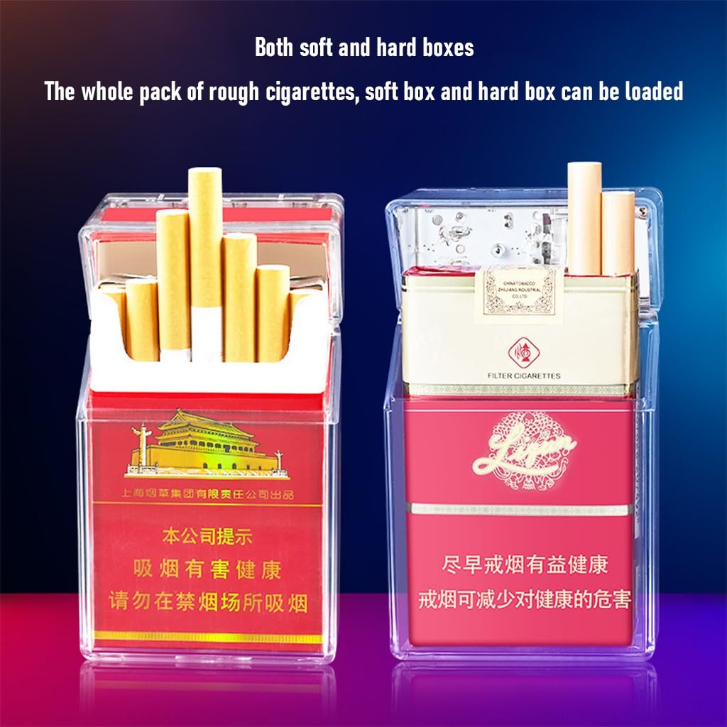 tui  cigarettes lumineux transparent avec briquet, 20 cigarettes  ordinaires, briquets USB, tui  cigarettes portable amovible transparent 2  en 1, ...