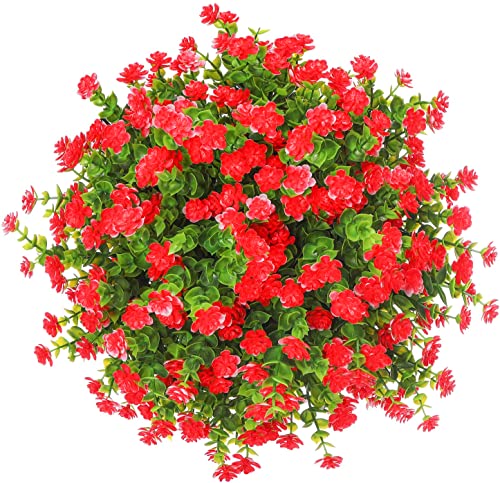 Momkids 6 Pcs Splng Artifical Flowers & Plants Outdside Uv Resistant Fake Plastic Floral Faux Greenery Shrubs Hanging Plant Plante for Home Kitchen Balcony Patio Garden Party Decorationsï¼ˆRedï¼‰