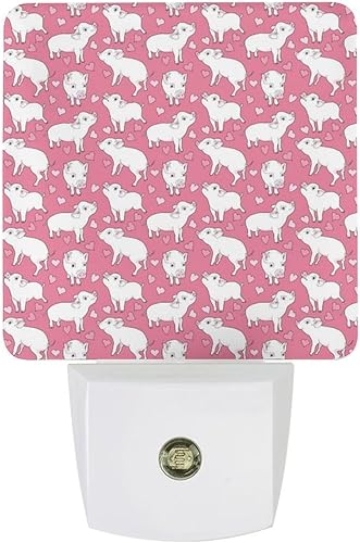 Pink Mini Pigs Plug Into Wall Night Lights Sensor LED Nightlight Automatic White Night Light