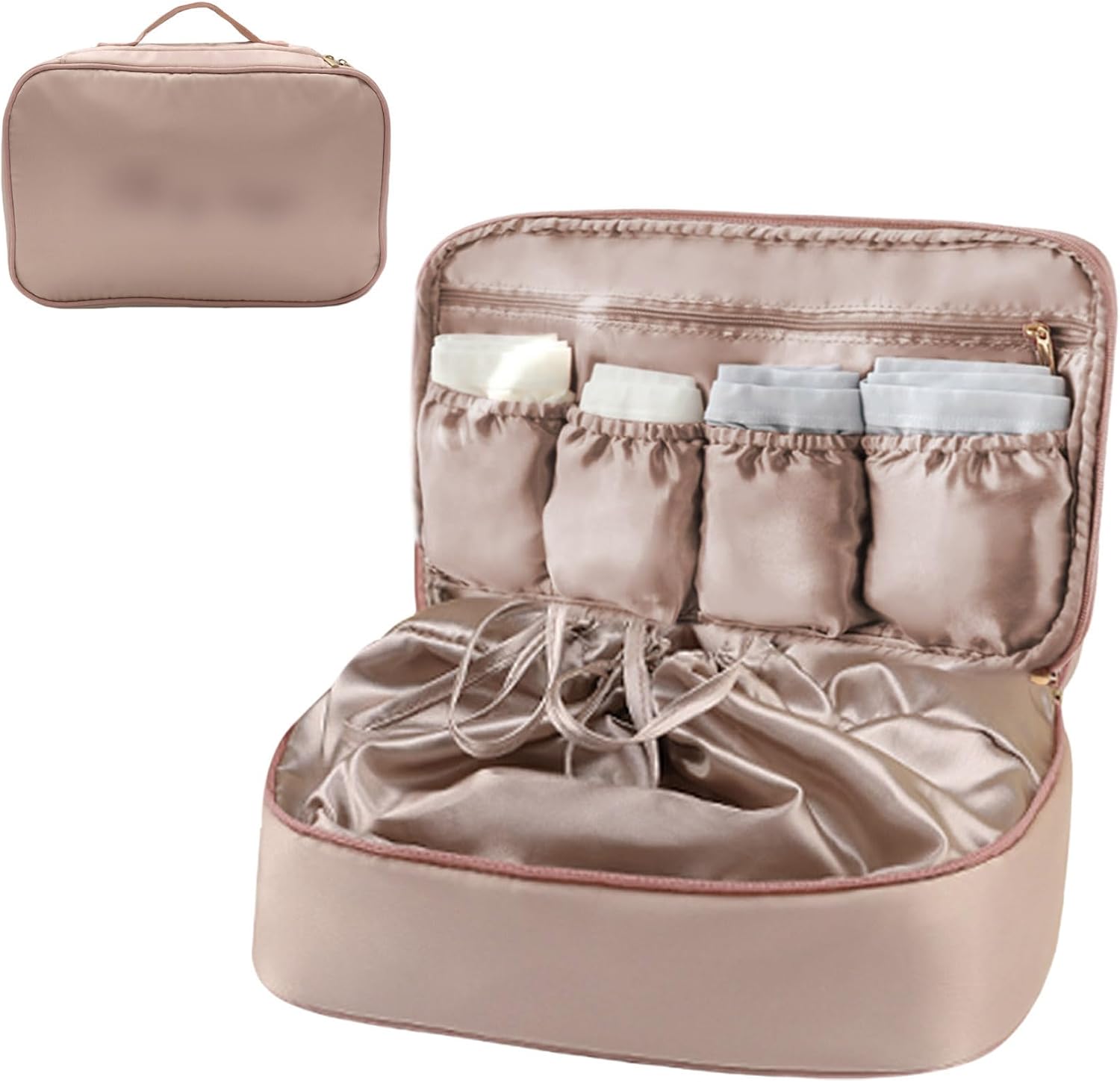 Travel Underwear Organizer Bag Satin Drawstring Bags Pack Cube Storage Pouch Lingerie Bra Socks Toiletry Bag,Rose Pink7#