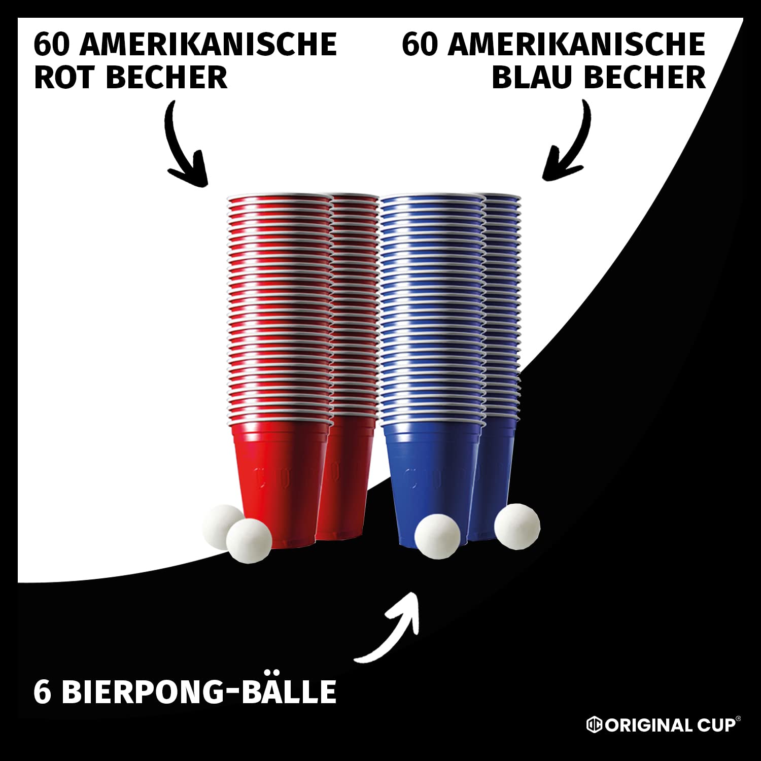Beer Pong Offizieller Spotlight Tisch Set | Mit LED Beleuchtung | LED Full Pack | Inkl. 1 Tisch + 120 Becher 53cl (60 Rot & 60 Blau) + 6 Ping-Pong-Bälle | Premium Qualität