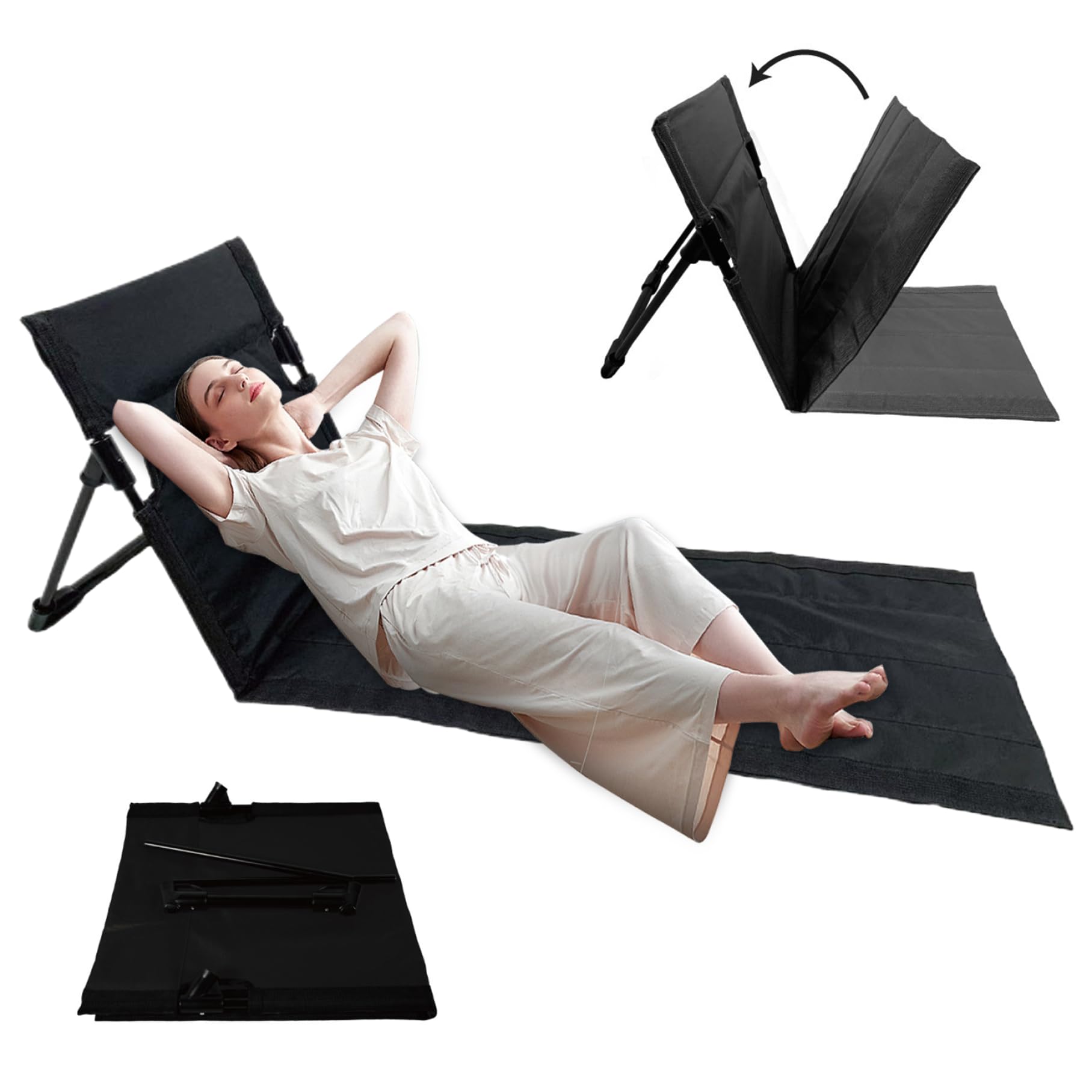 Sedia a spiaggia pieghevole portatile da spiaggia portatile con tasca impermeabile in maglia sedia a sdraio robusto tappetino da sole per sedile da sole per, piscina, picnic nero
