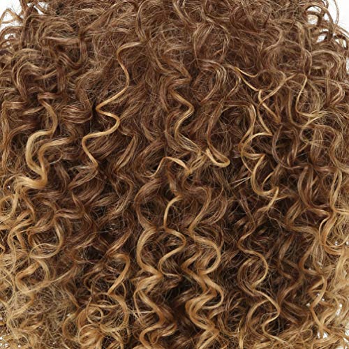 Lurrose Perucas Afro Curto Crespo Encaracolado Perucas Cheias Marrom Mista Loira Peruca Sintética Re