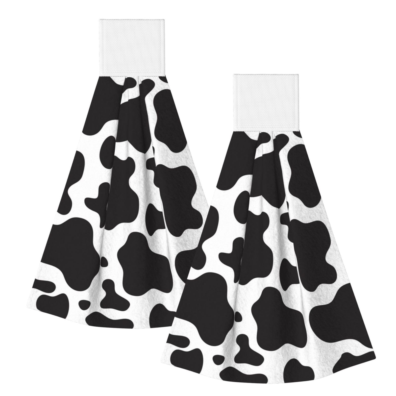 DOPKLNA Cow Spots Print, 2 Pcs Hanging Coral Fiber Hand Towels for Bathroom, Absorbent Kitchen Towels