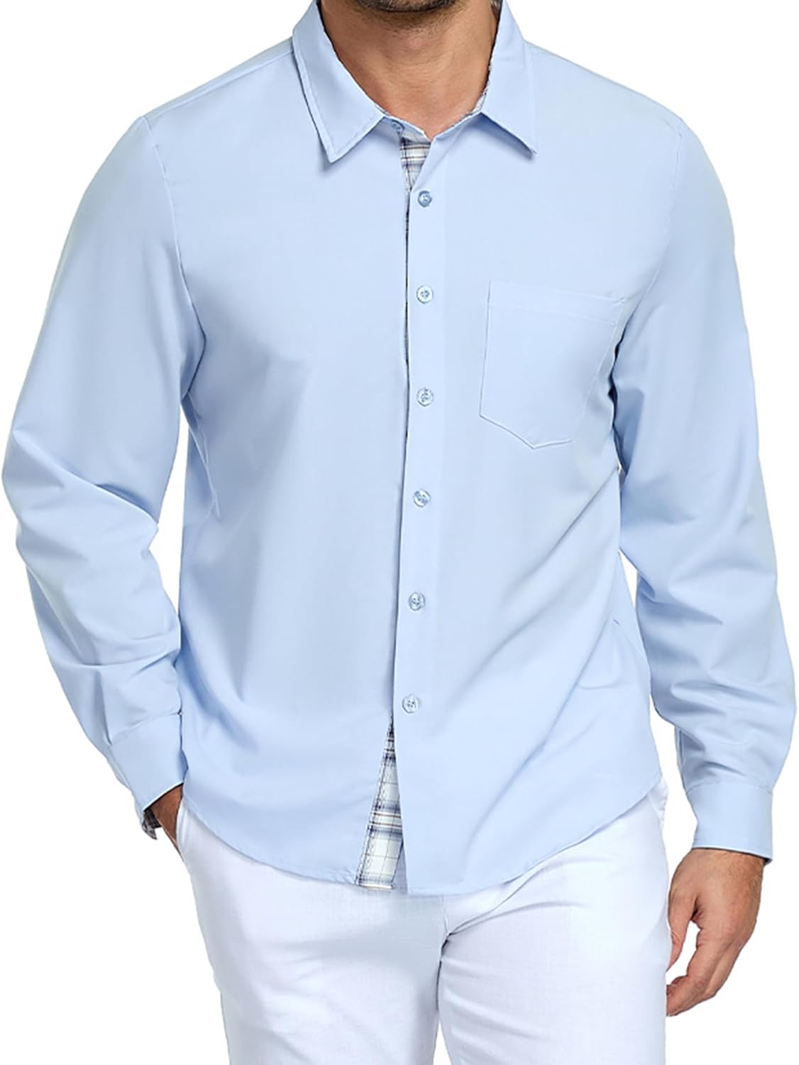 YTD Long Sleeve Button Down Shirt for Men, Untucked Regular Fit Dress Shirt