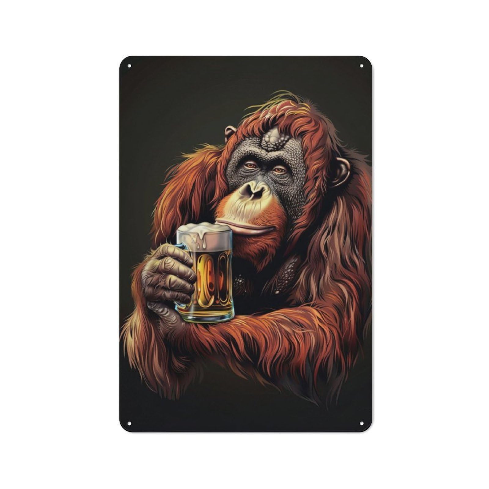 Junmoney Orangutan With Beer Retro Metal Sign 30X20cm For Bar Or Restaurant, For Kitchen And Home Bar Decor, For Home Office And Studio Walls