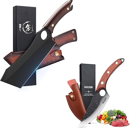 Cuchillo de carnicero para carne, cuchillo para deshuesar carne negro de 10 pulgadas, cuchillo vikingo de cocina afilado de acero de alto carbono