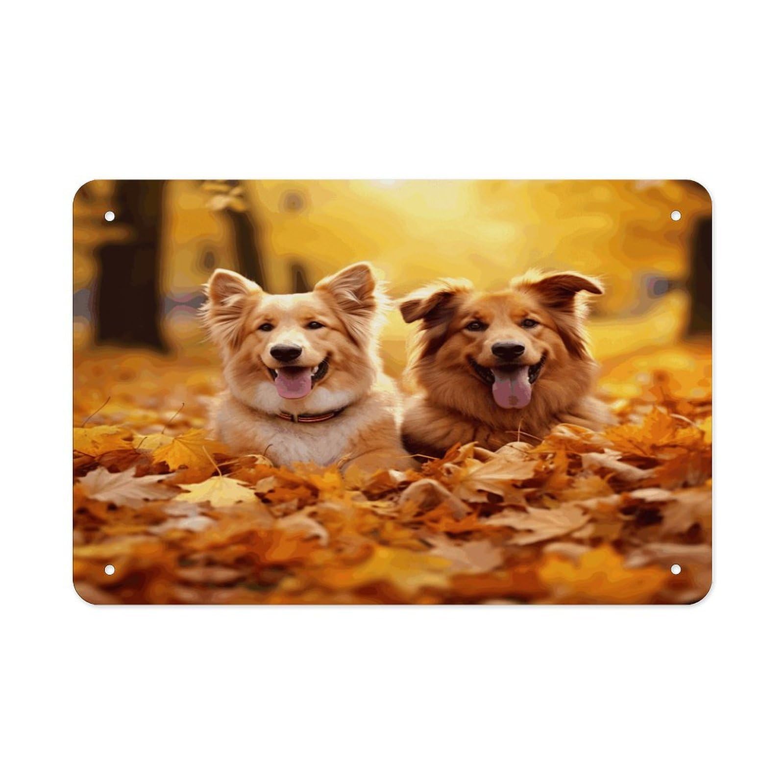 Fodpand Style Fall Background With Dogs Wall Art Metal Signs Tin Sign