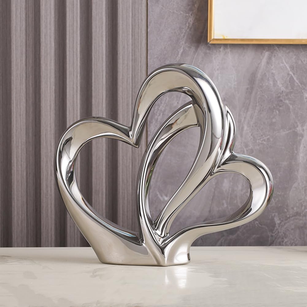 ODMYZG Dubbel hart ornament, dubbel hart keramisch standbeeld, woondecoratie sculptuur, creatief huis modern geschenk kantoor woonkamer decoratie