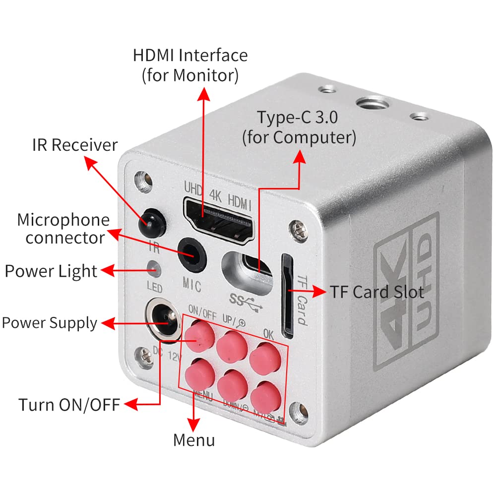 HAYEAR Sensor IMX334 de 1/1.8 pulgadas Cámara 4K Cámara HDMI industrial USB tipo C Cámara de microscopio digital 1/125 Tiempo de exposición de alta velocidad para reparación de PCB de placa madre