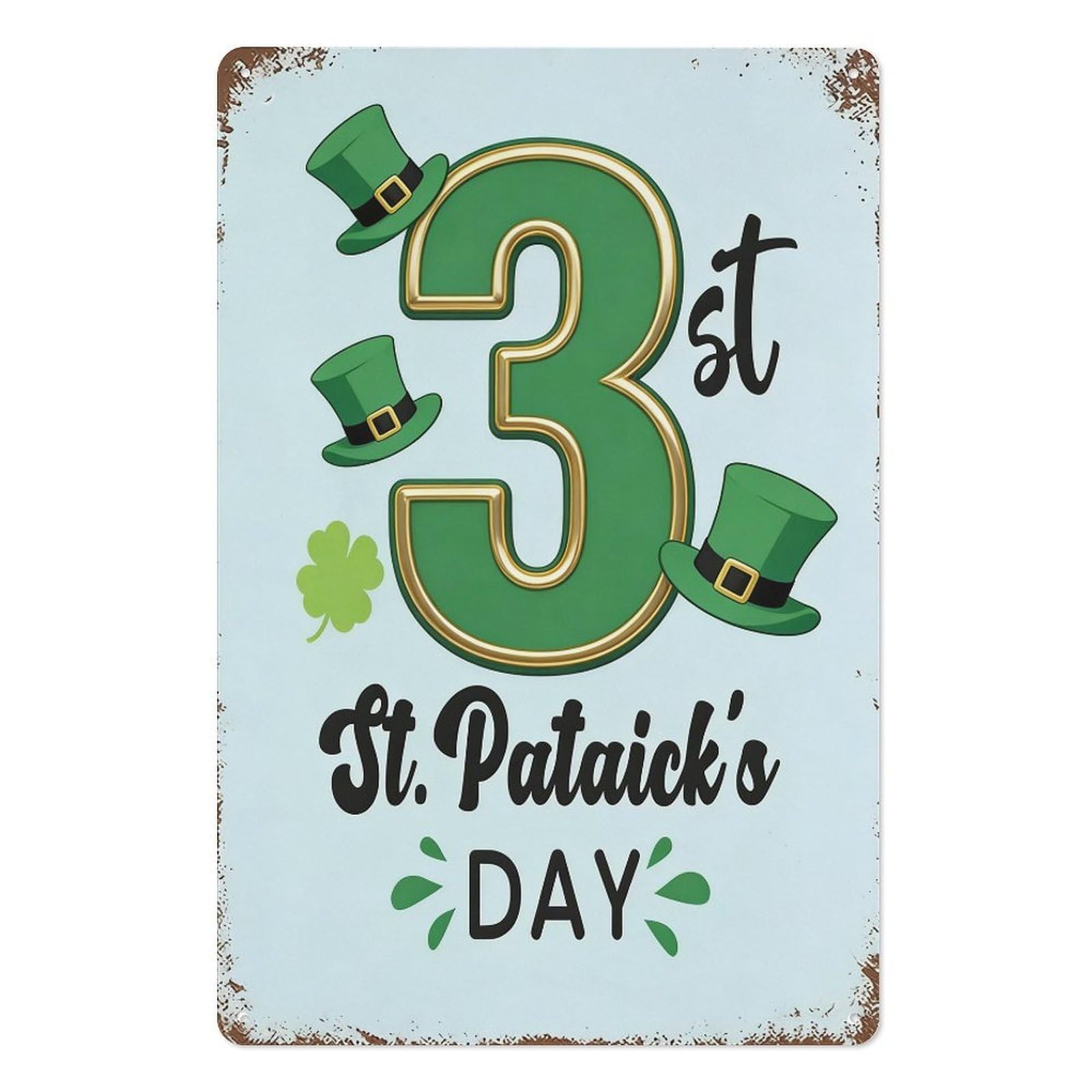peiyeety St Patrick’s Day Metal Tin Sign 8x12 Inch, Green 3rd Leprechaun Hats Clover Pub Bar Wall Decor Plaque, Irish Holiday Wall Art