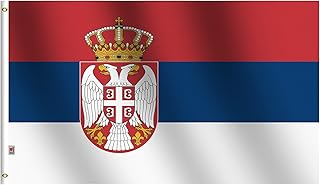 Serbia Flag 3x5 Ft Outdoor Large, Moderate-Outdoor Both Sides Heavy Duty100D Polyester,Canvas Header and Double Stitched - Brass Grommets for Easy Display,Serbian Flags