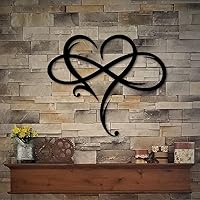AOOLVY Infinity Heart Metal Wall Art Decor - Romantic Love Sign Steel Plaque for Bedroom Living Room Wedding Gifts Black 15.7x14in