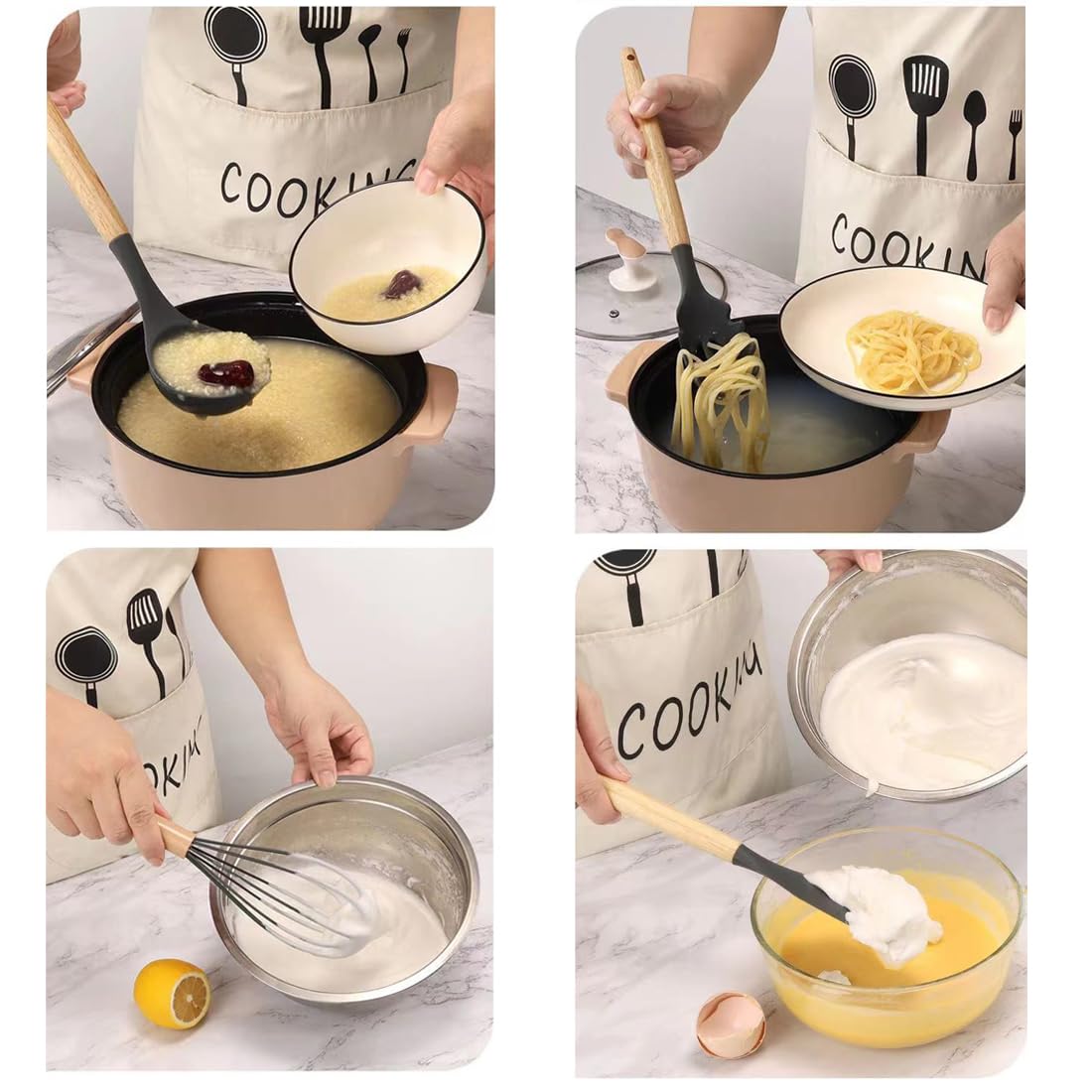 GJIE Kitchen Utensil Set, 12 PCS Silicone Cooking Utensils Set including Wooden Handle, Heat Resistant - Image 3