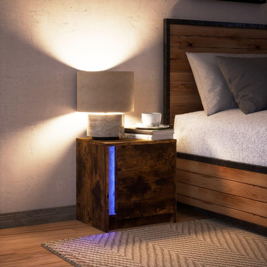 Stilvoller Nachttisch mit RGB-LED-Beleuchtung und Schublade – Langlebiger Holzwerkstoff, Feuchtigkeitsbeständig, USB-Anschluss für Schlafzimmer und Wohnzimmer