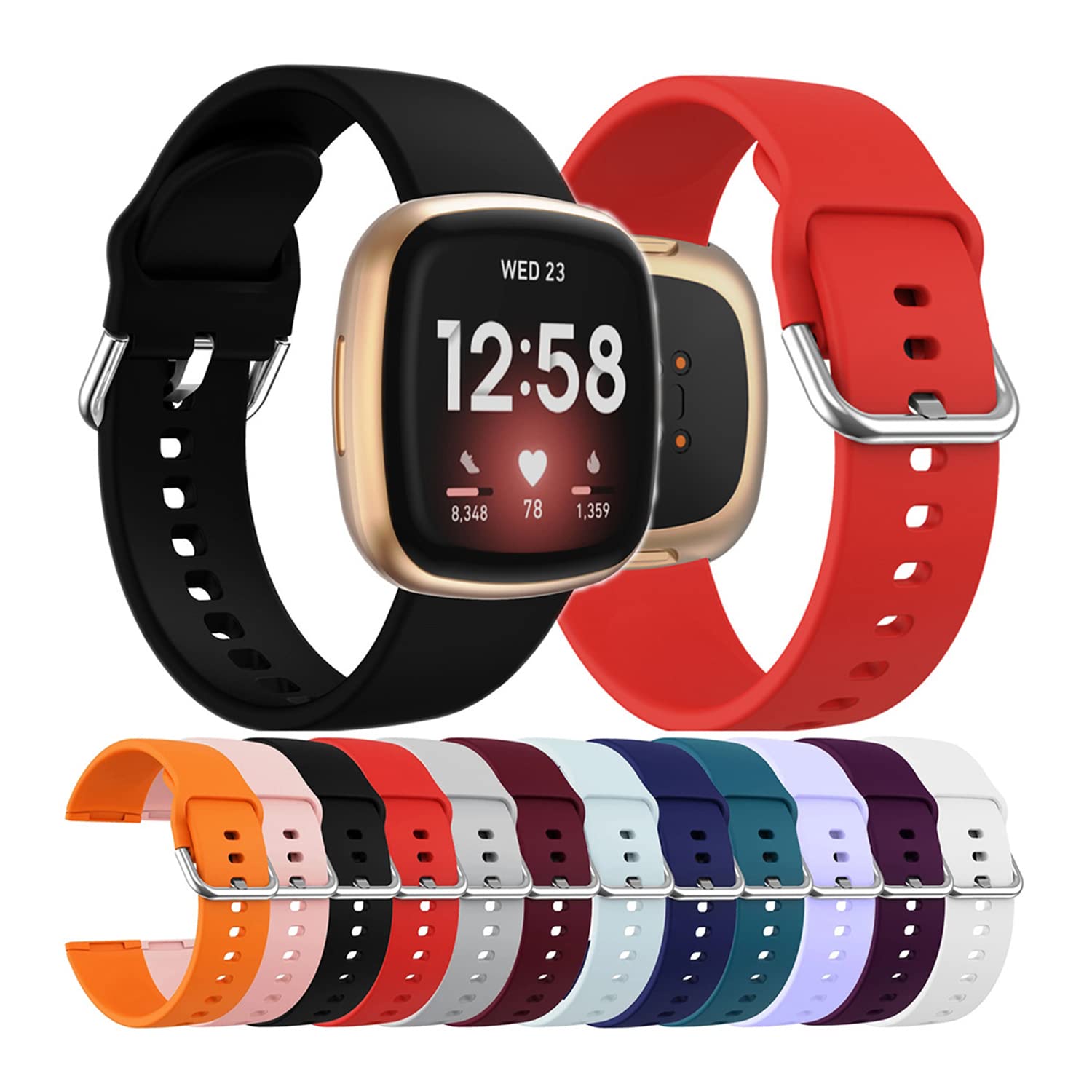 Compatible with Fitbit Sense/Fitbit Versa 3 Bands Women Men, Durable Silicone Band Adjustable Strap Accessories for Fitbit Versa 3/Fitbit Sense Smart Watch