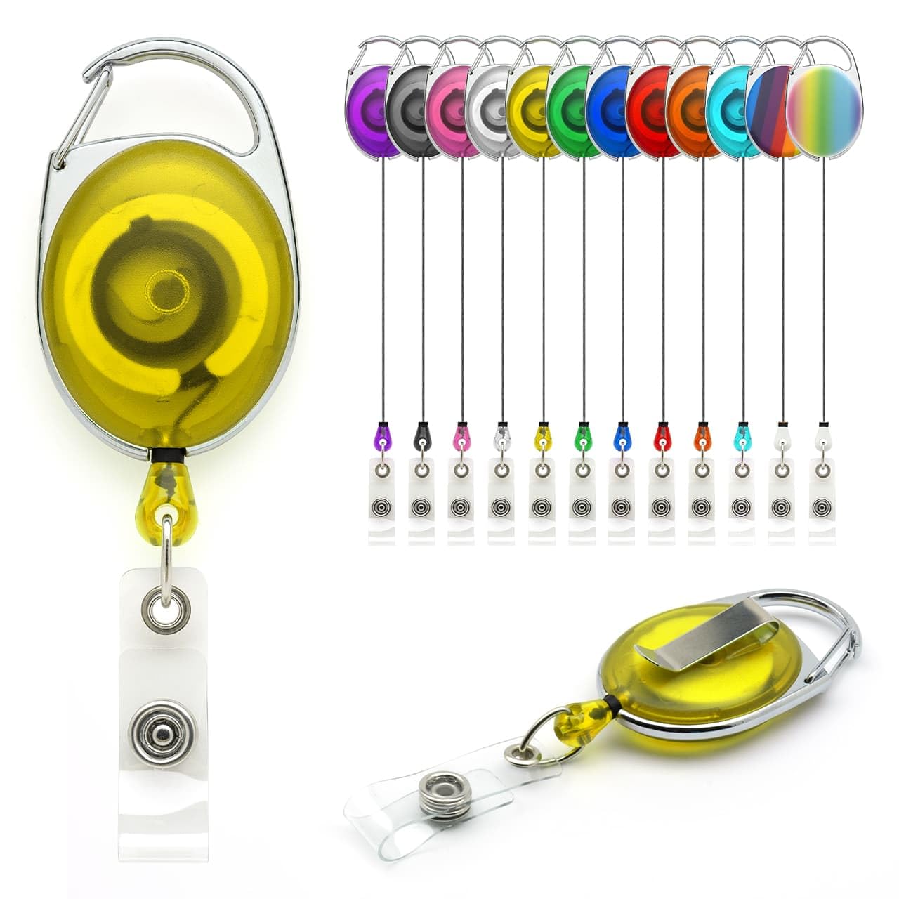 YoYo Retractable Reel Holder - Pack of 10 by Lanyards Tomorrow Extending extendable Ski ID Pass Badge Card Holders Work Access Control Carabiner with Metal Back Belt Clip Yo Yo (Yellow) โ image 1