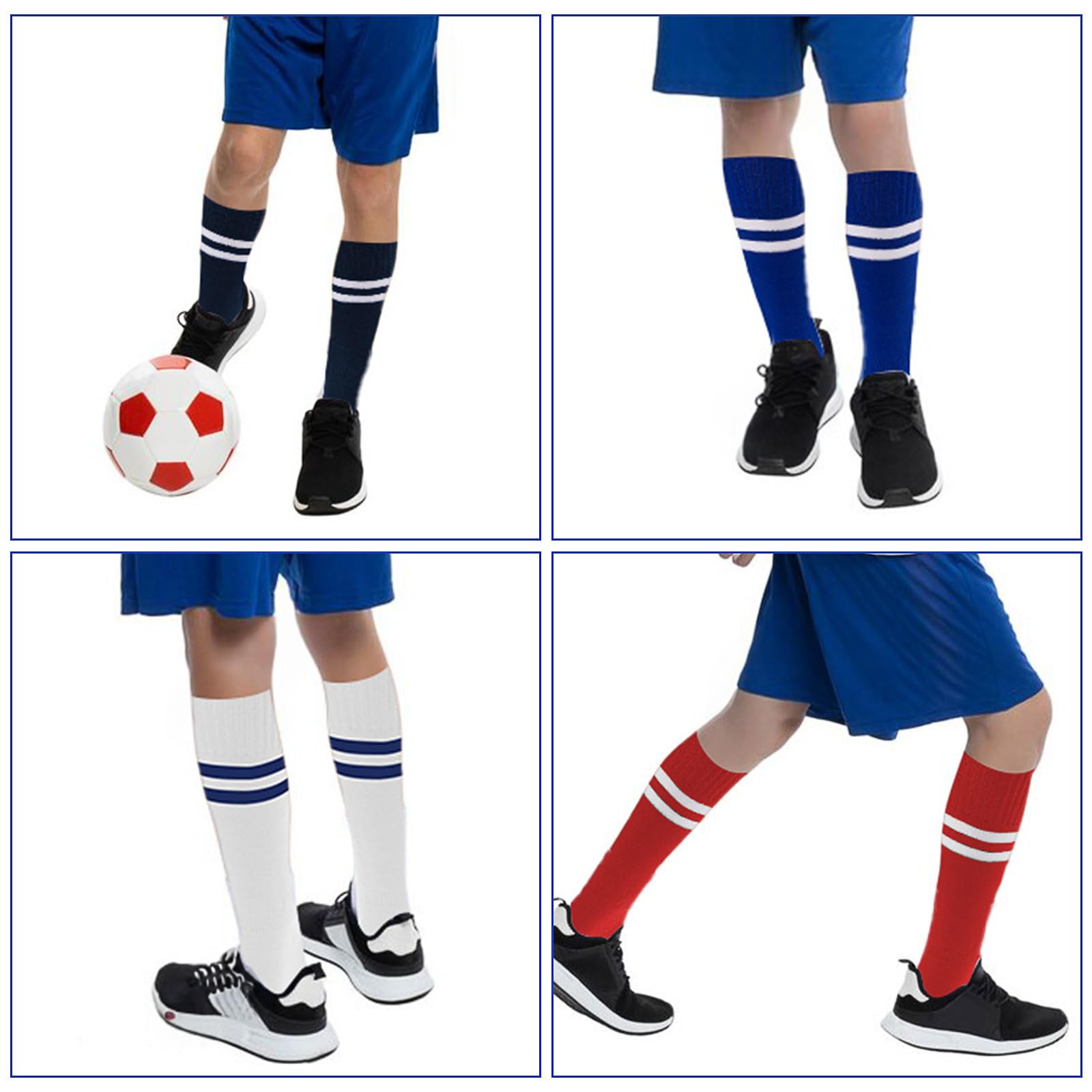Chaussettes Foot Enfant Lot 18 Paires, Hautes Rayures Garçon Fille, Taille Unique 28-35, 6 Couleurs