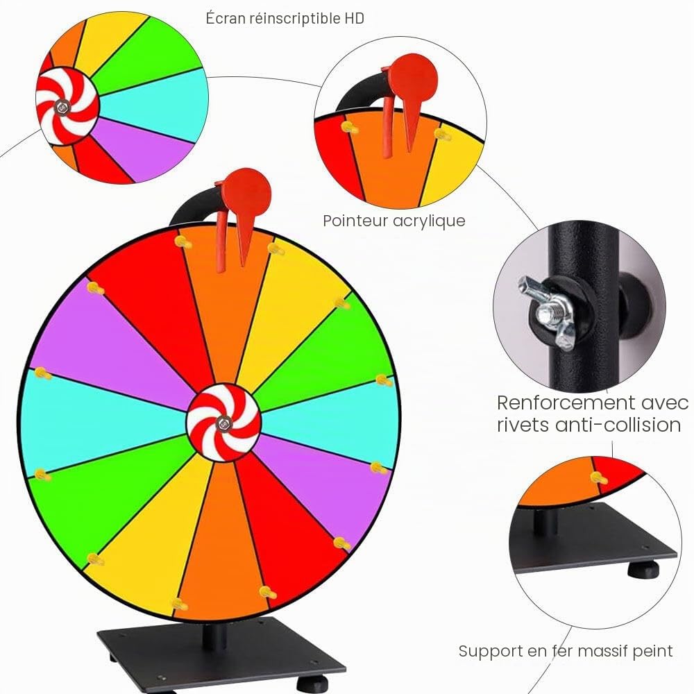 Roue De La Fortune 30 Cm – 14 Crans, Effaçable, Base Solide Pour Fêtes Et Jeux !