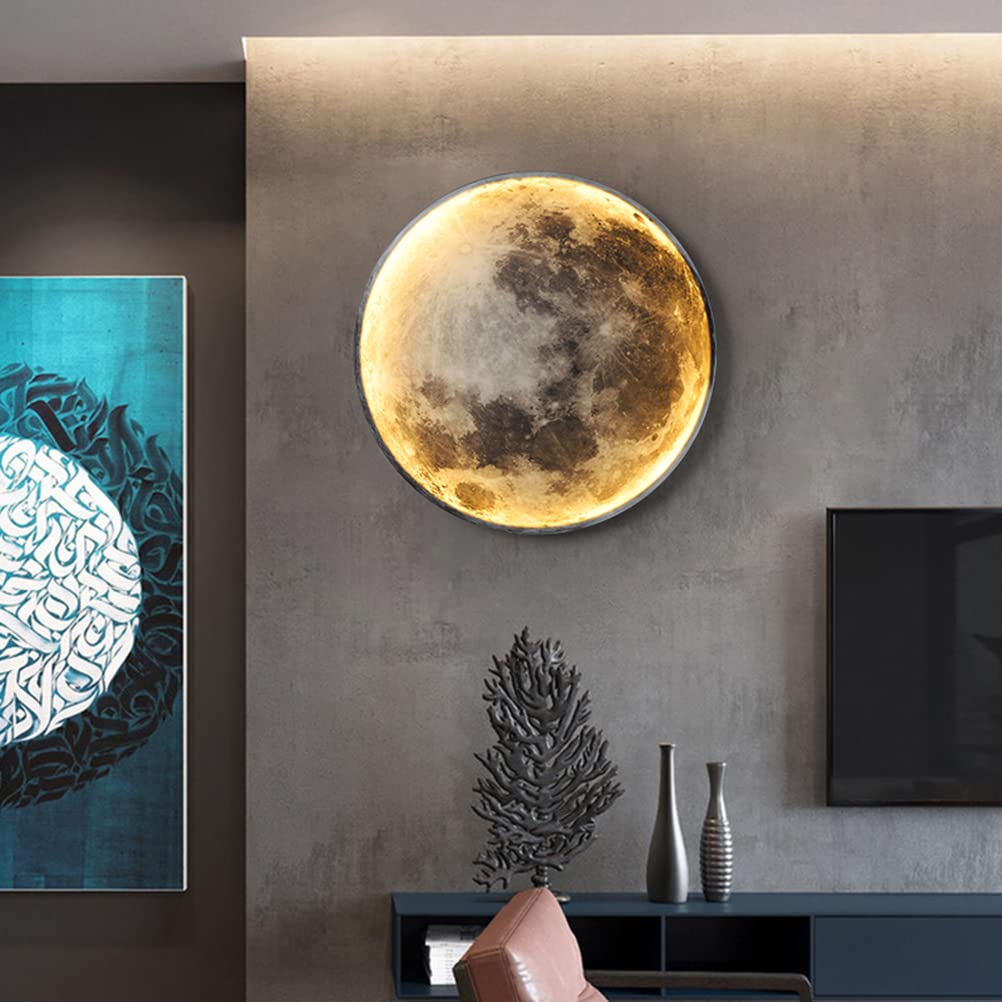 Wandlamp met maan, led, dimbaar, met afstandsbediening, ronde maanlamp, 3D- design, bedlamp, 3000 K-6000 K, interieurdecoratie, plafond, wandlicht voor slaapkamer, woonkamer, 35 W/50 cm