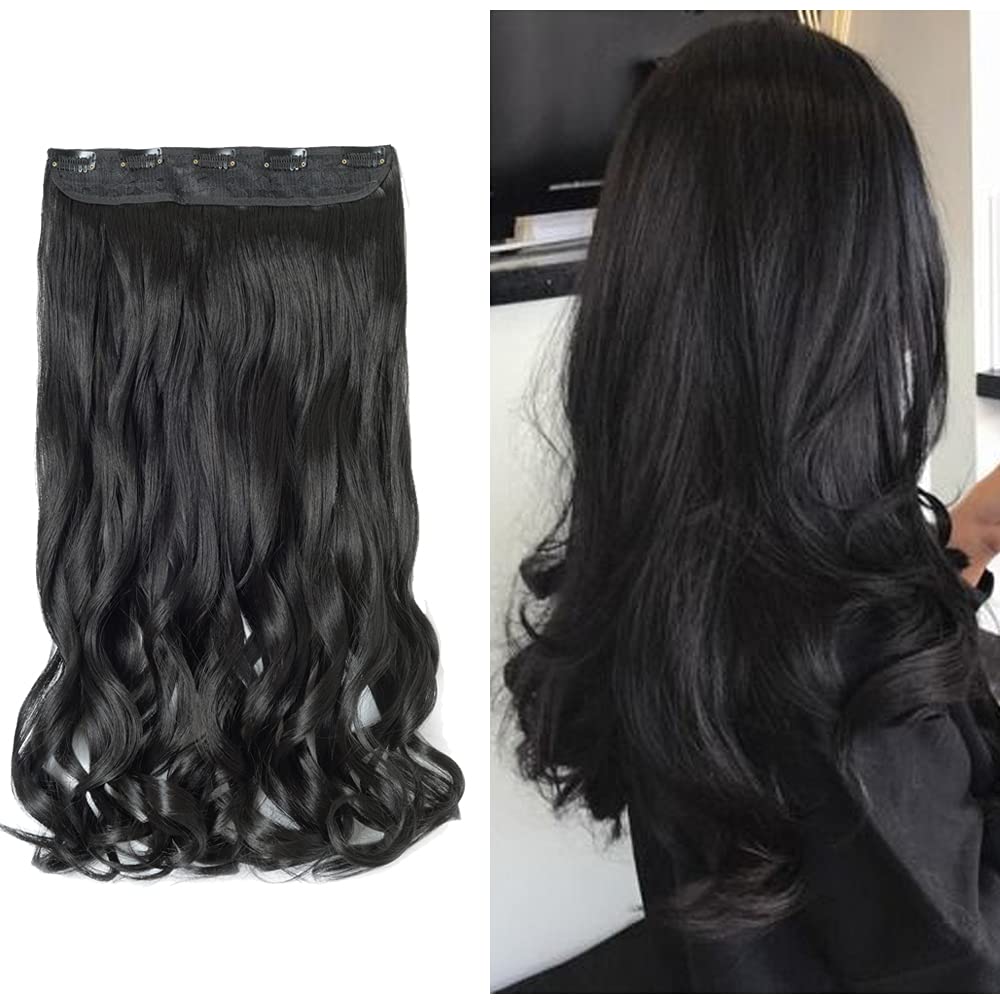 S-noilite24"/26" Straight Curly 3/4 Full Head One Piece 5clips Clip in Hair Extensions Long Poplar Style for Xmas Gifts 22colors (24" - Curly, natural black)