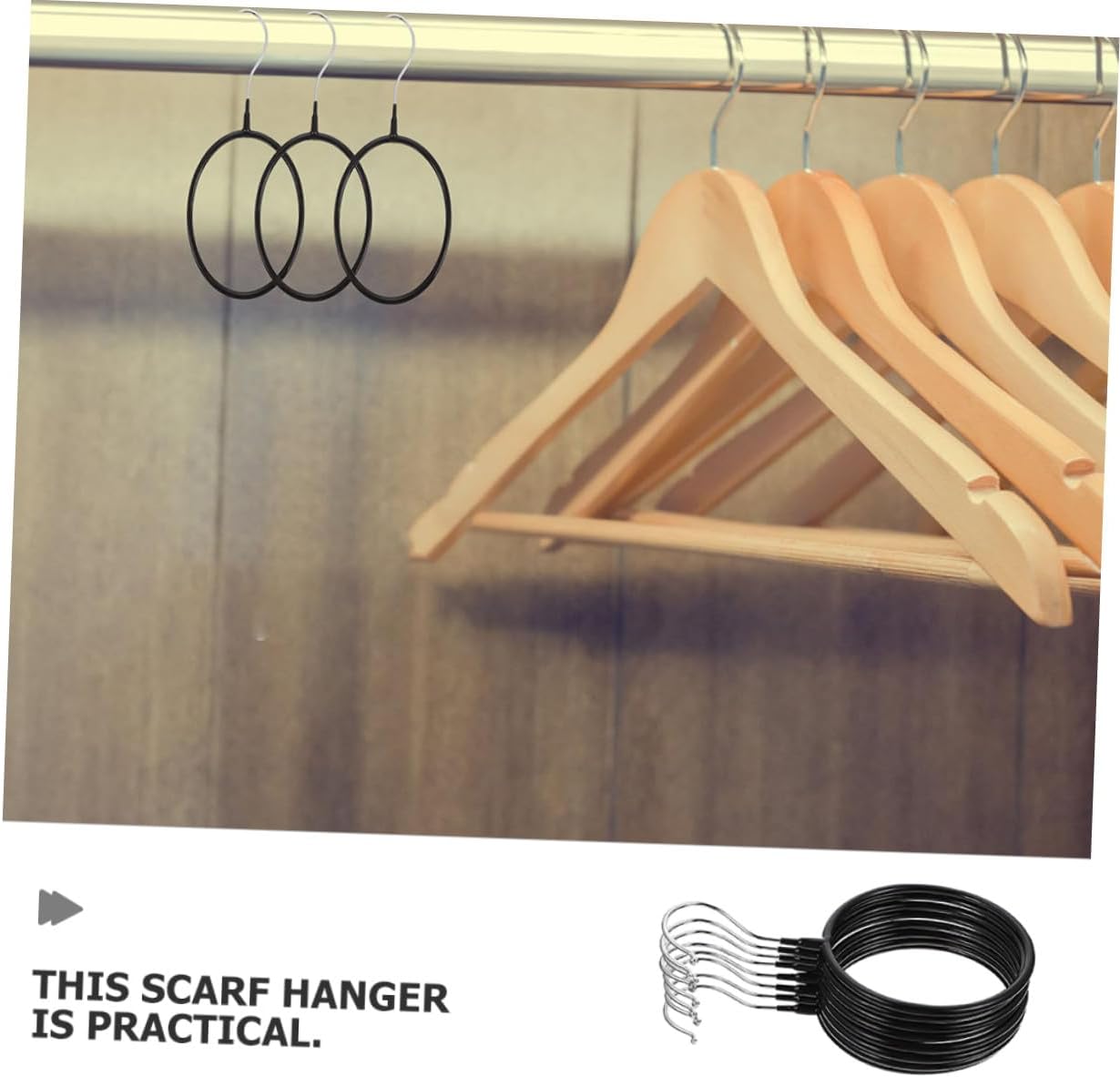 Cabilock 10pcs Black Metal Scarf Organizers Tie Hangers Belt Rack for Closet Storage, Large Plastic-Coated Clothes Hangers for Scarves and Belts in Wardrobe